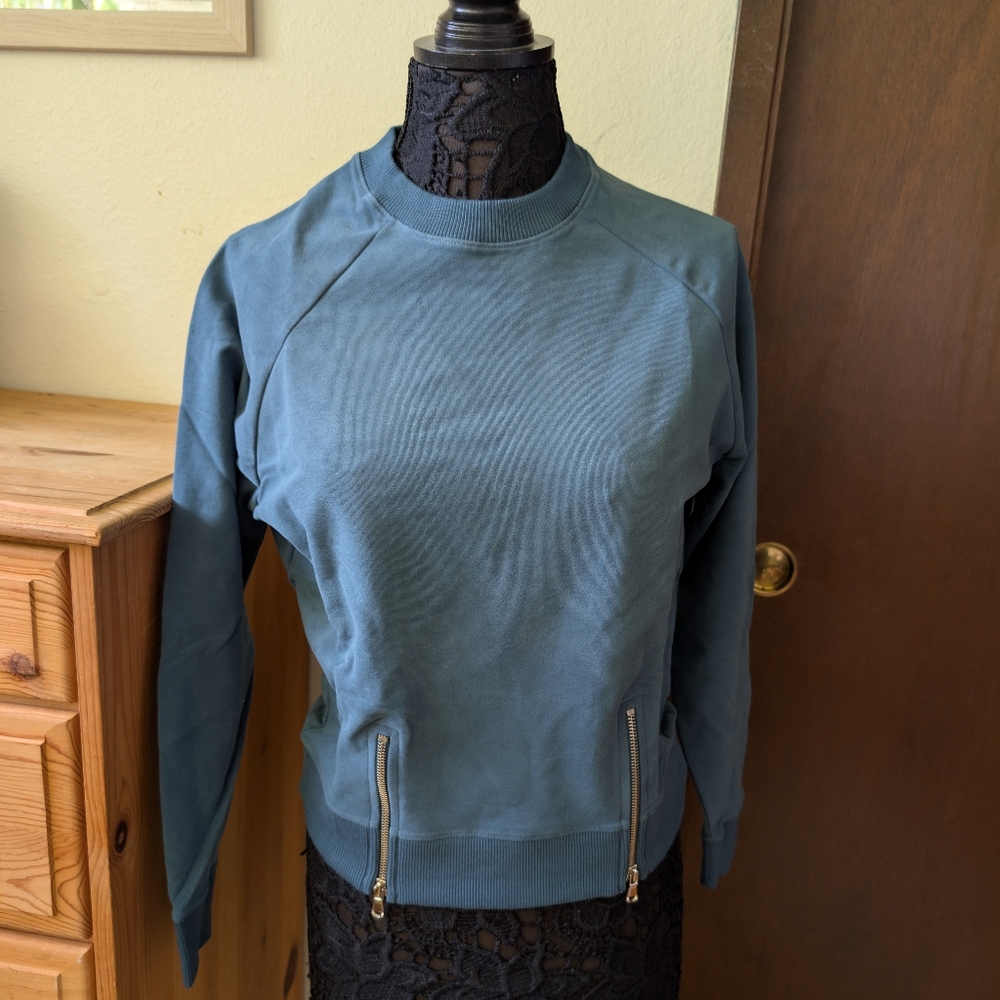 Universal Standard Boat Neck Raglan Sweatshirt 4XS NWT Teal Zip Detail